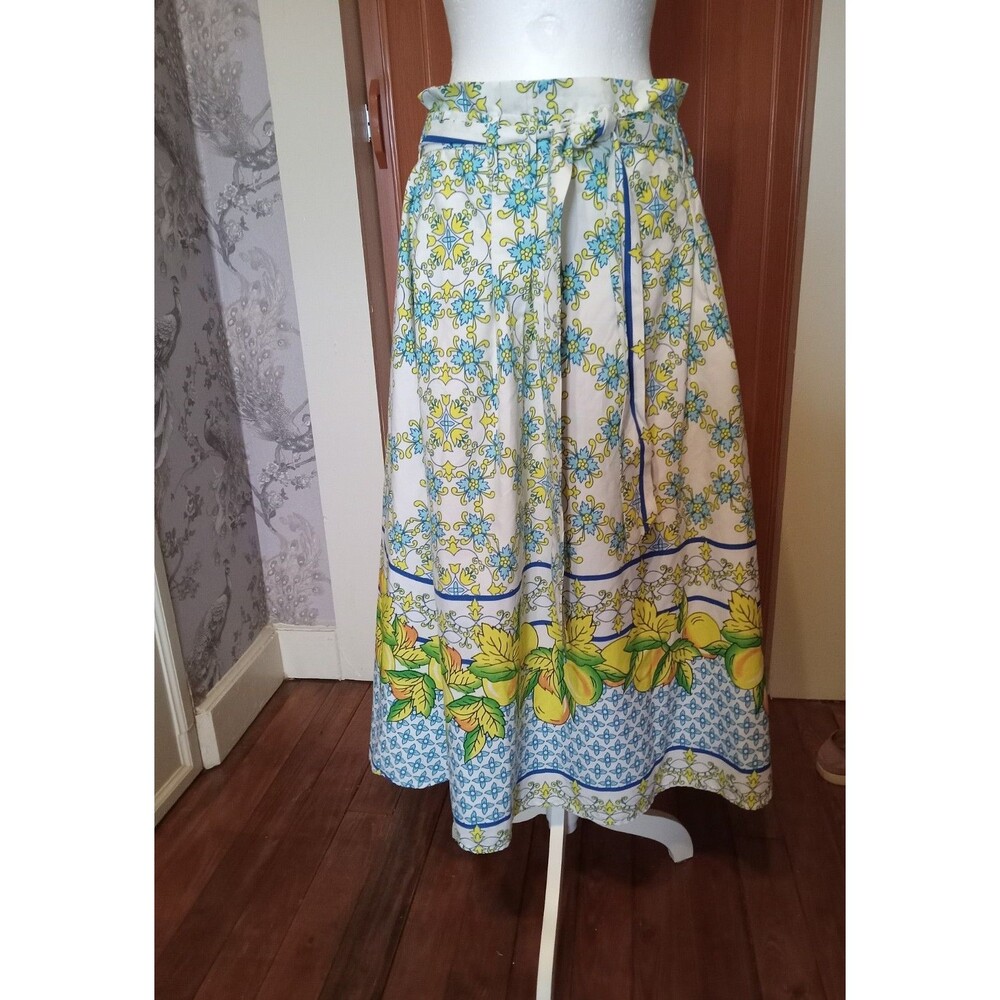NWT    Her Destiny Long Skirt with lemons with blue and Yellow flowers Large